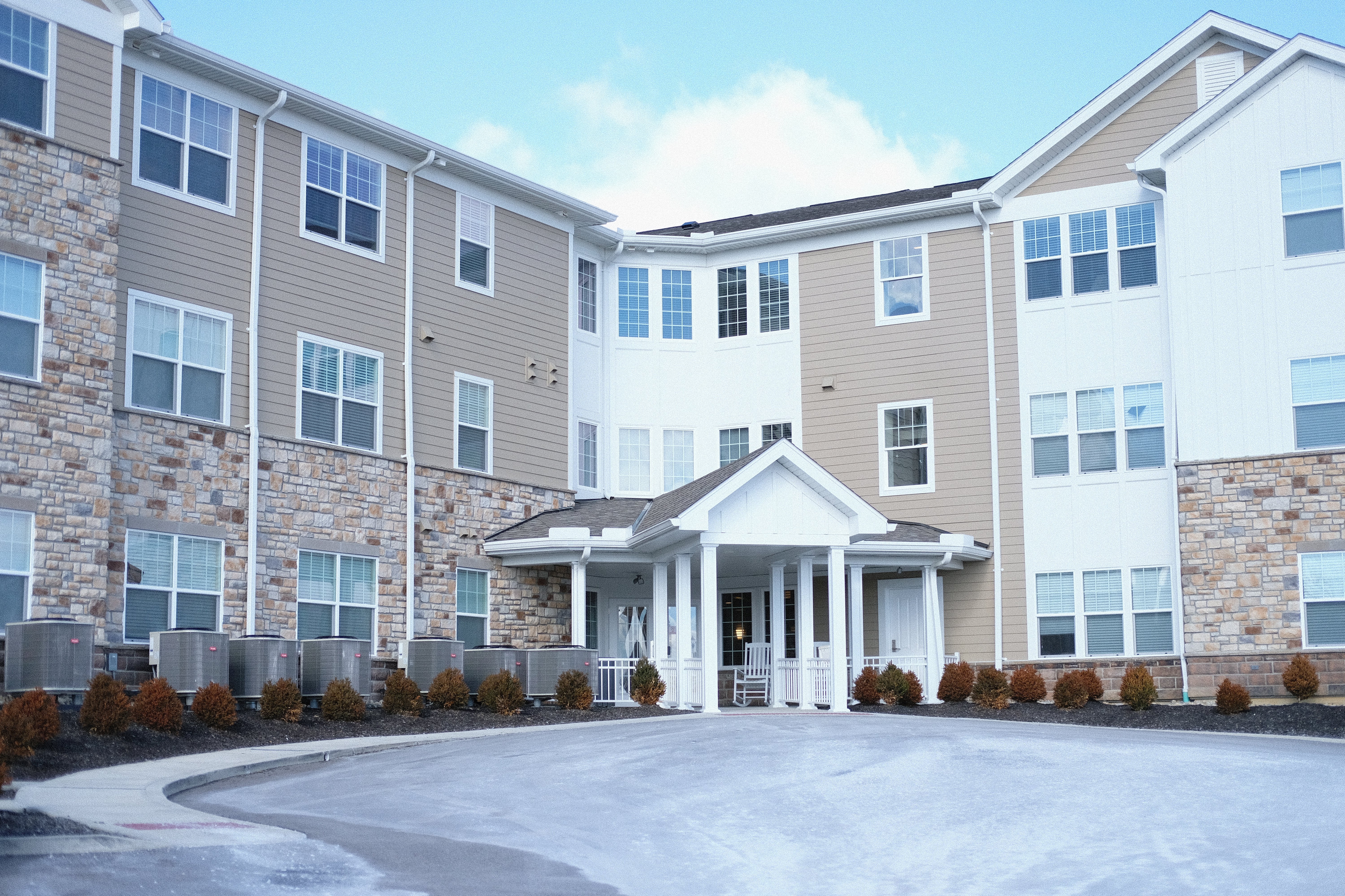 The entrance at the Residences at Courtyard Crossing